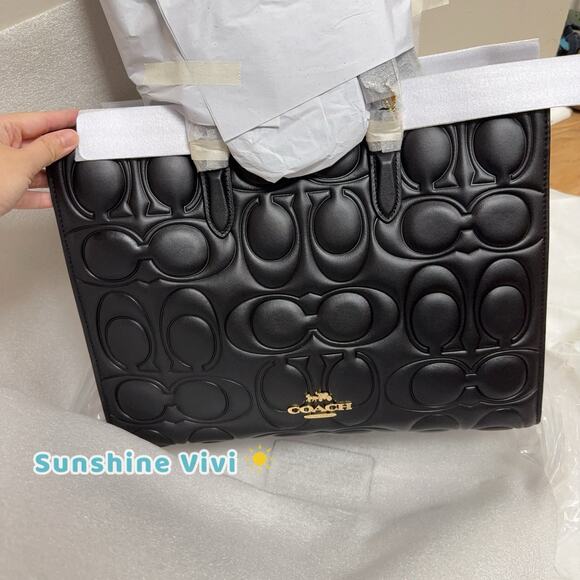 NWT Limited Coach Large Maggie Tote Bag In Blocked Signature Leather CY672 Black - Picture 11 of 15